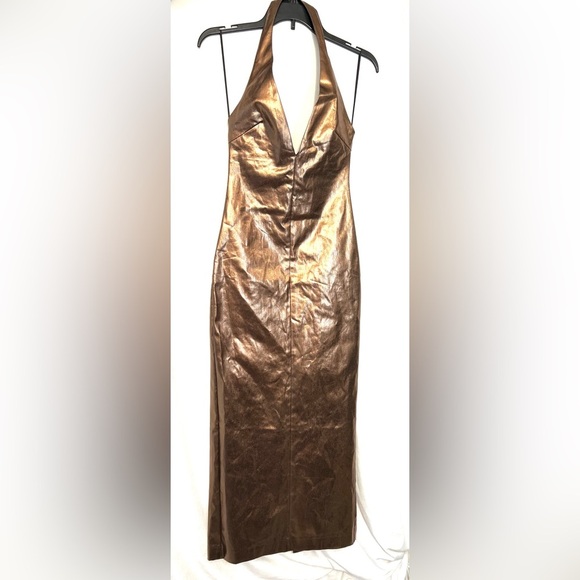 🤎❤️‍🔥Zara Metallic Bronze STUNNING Halterneck Midi Dress🤎❤️‍🔥SZ XS-NWT - Picture 7 of 16